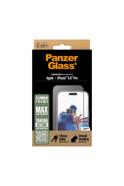 Apple iPhone 16 & 17 Pro Black Aluminium Frame Screen Protector Panzer Glass