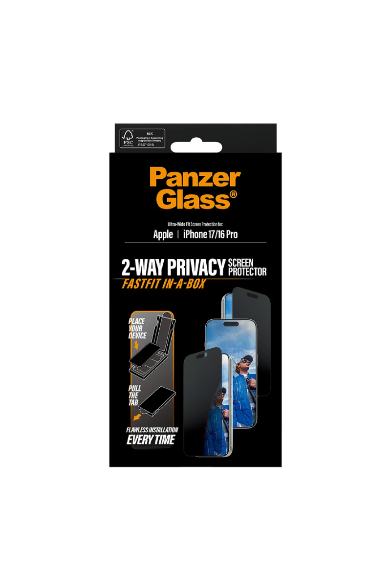 panzer web 3 Apple iPhone 16 & 17 Pro Ultra-Wide Fit ar FastFit In-a-Box sistēmu privātuma ekrāna aizsargs Panzer Glass - Image 1