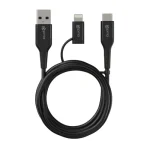Prio 2 in 1 Charge & Data USB C & Lightning to USB A Cable 3A, 1.2m, Black